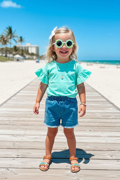 Chic aqua jersey ruffle short sleeve girl's boutique top DLH2499