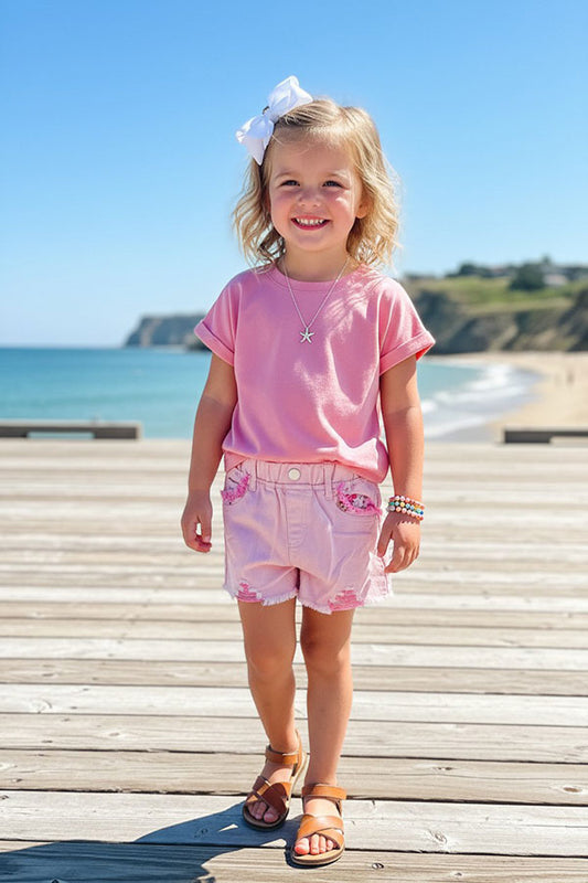 Western pink basic short sleeves girls boutique top DLH2501