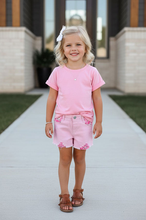 Western pink basic short sleeves girls boutique top DLH2501