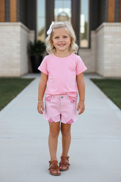 Western pink basic short sleeves girls boutique top DLH2501