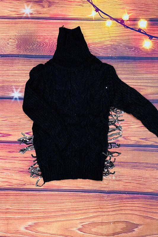 Black girls knit sweater w/sequin fringe DLH2517 for children