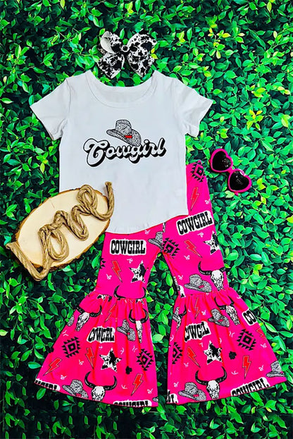 Western cowgirl white top & bell bottom girls boutique set DLH2520 A4S8