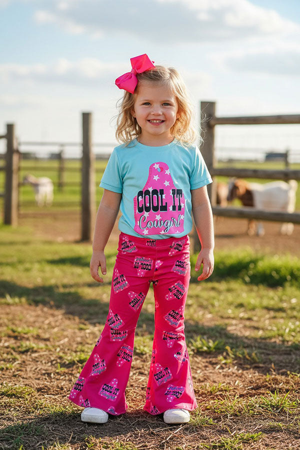 Western cowgirl turquoise top bell bottom pant girls boutique set DLH2529