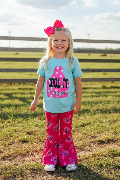 Western cowgirl turquoise top bell bottom pant girls boutique set DLH2529