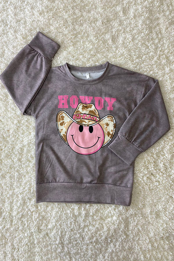 "HOWDY" smile face long sleeve pullover DLH2541