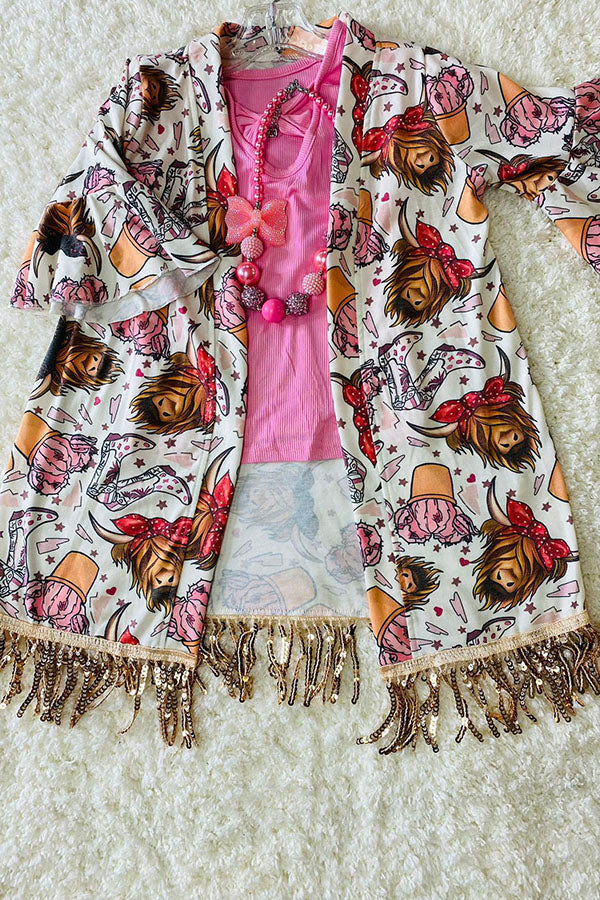 Bulls & cactus girls cardigan w/sequin tassels DLH2545