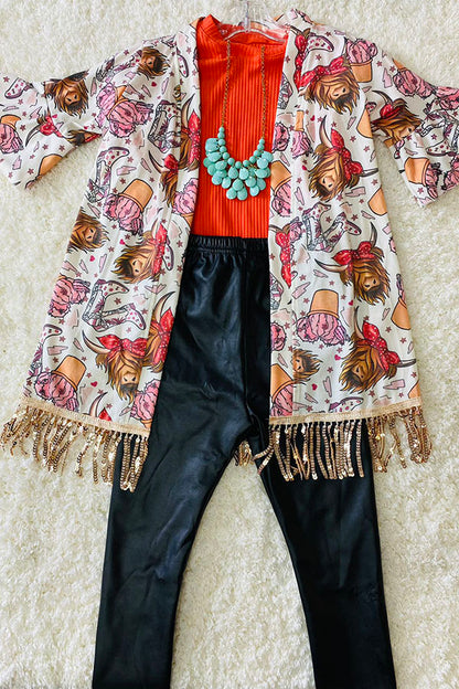 Bulls & cactus girls cardigan w/sequin tassels DLH2545