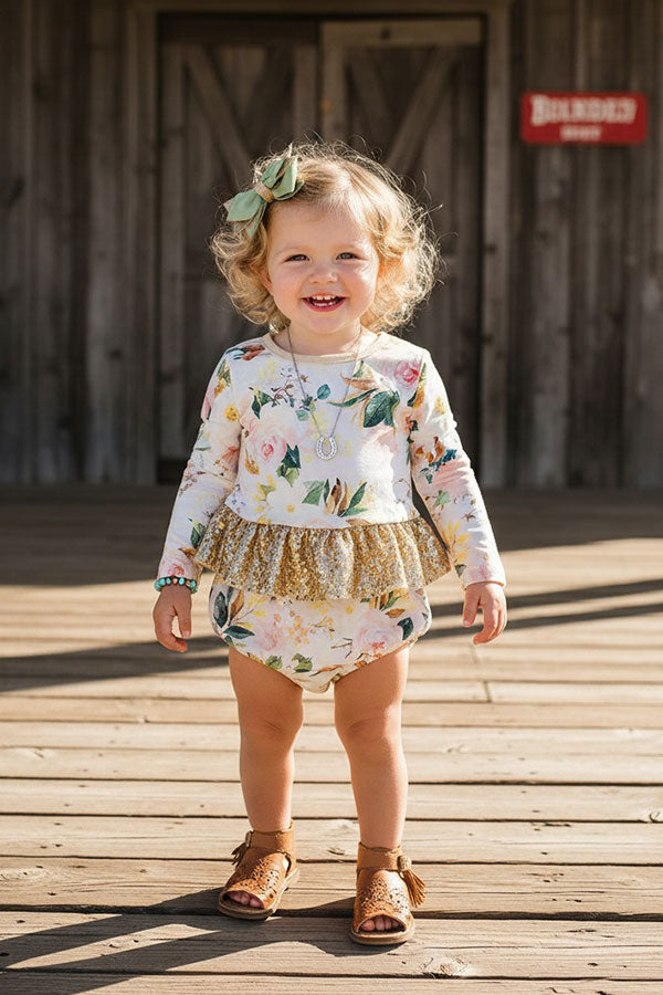 Western floral sequin top & bloomer baby's boutique set DLH2546