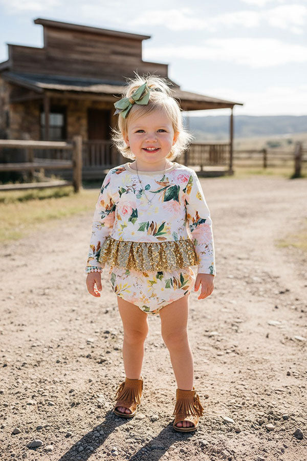 Western floral sequin top & bloomer baby's boutique set DLH2546