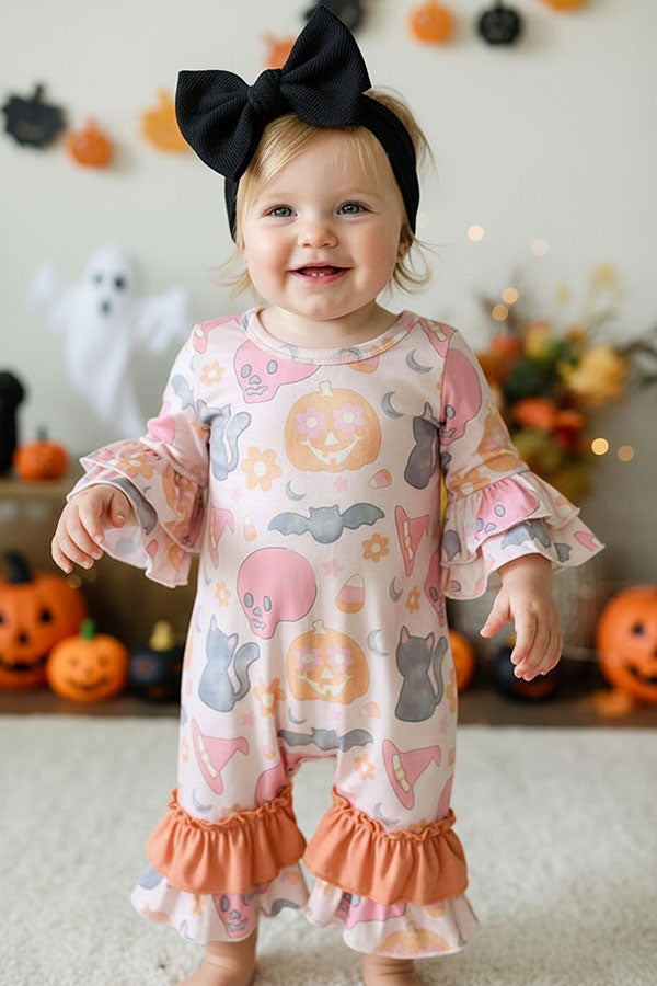 Halloween pumpkin ghost print baby boutique jumpsuit DLH2564 13S4