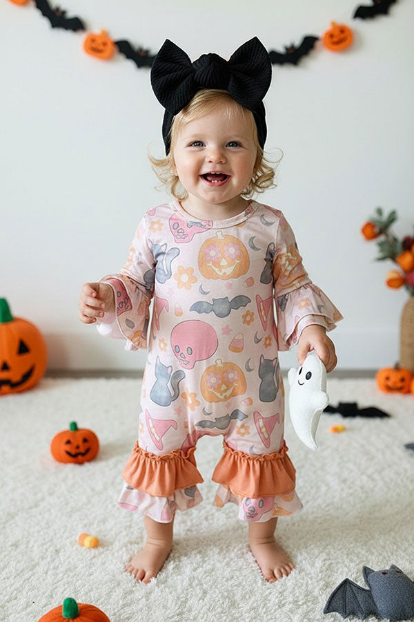 Halloween pumpkin ghost print baby boutique jumpsuit DLH2564 13S4