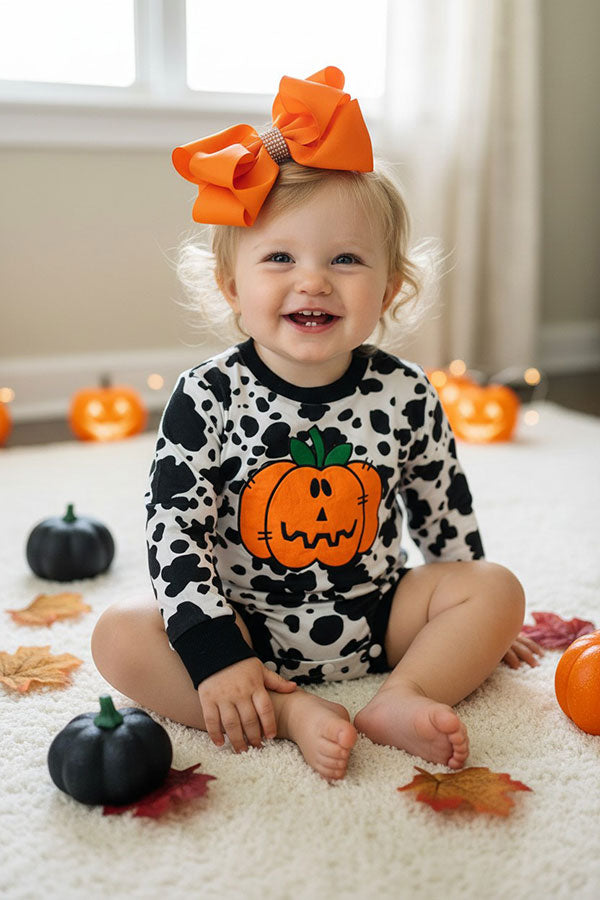 Halloween pumpkin patch cow prints baby boutique onesies DLH2579