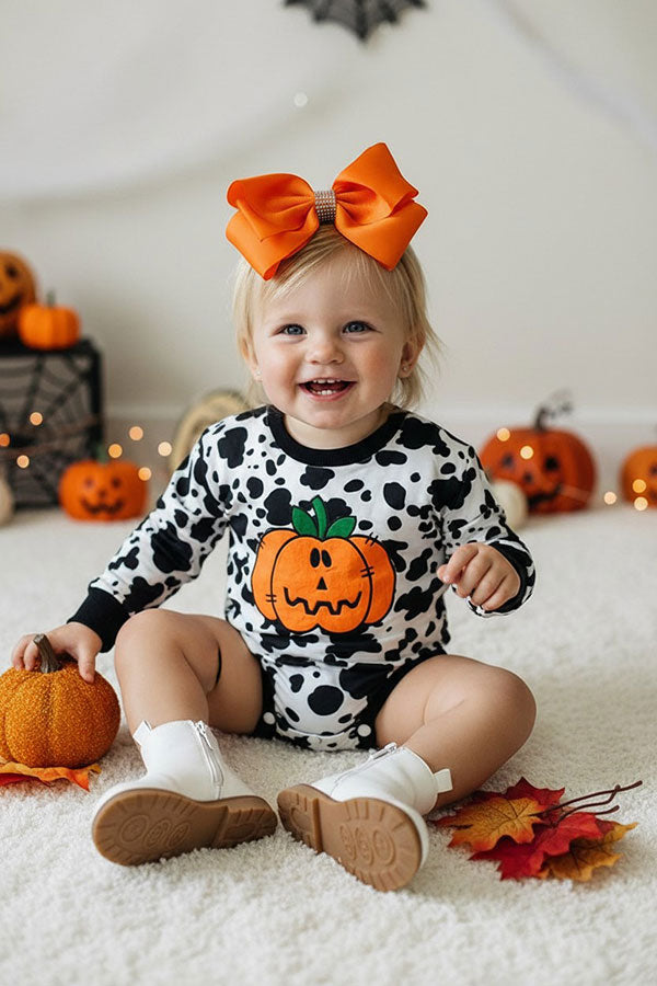 Halloween pumpkin patch cow prints baby boutique onesies DLH2579