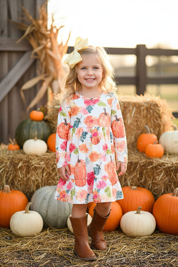 Halloween pumpkin long sleeve tiered girls boutique dress DLH2608