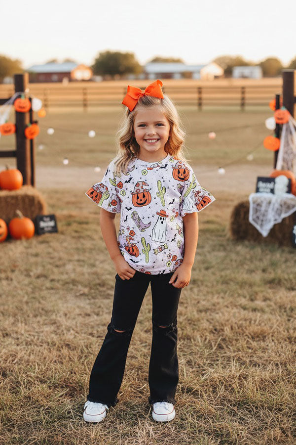 Halloween pumpkin & ghost top black jeans boutique girls set DLH2617 DLH2694