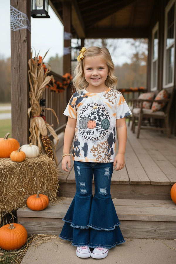 Western "HAPPY FALL" pumpkin halloween girls boutique top DLH2624
