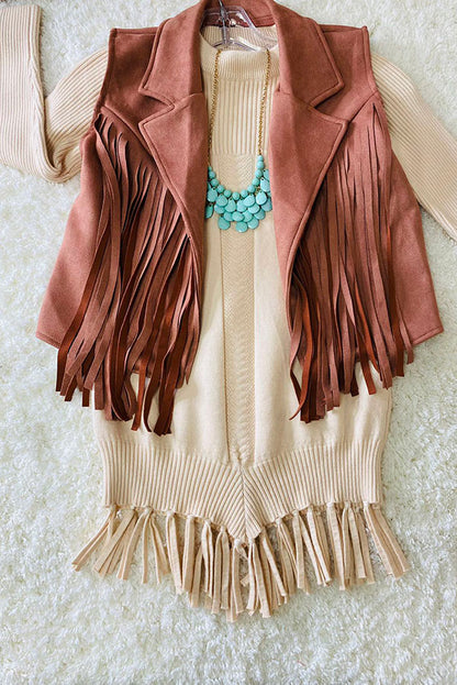 DLH2655 Mauve pink suede girls vest with tassels