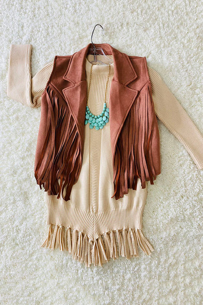 DLH2655 Mauve pink suede girls vest with tassels