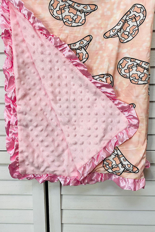 Leopard & Hat print w/pink minky baby blanket DLH2657