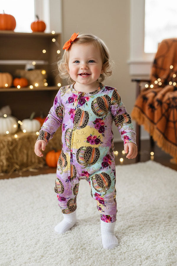 Halloween leopard & serape pumpkin baby boutique onesies DLH2675