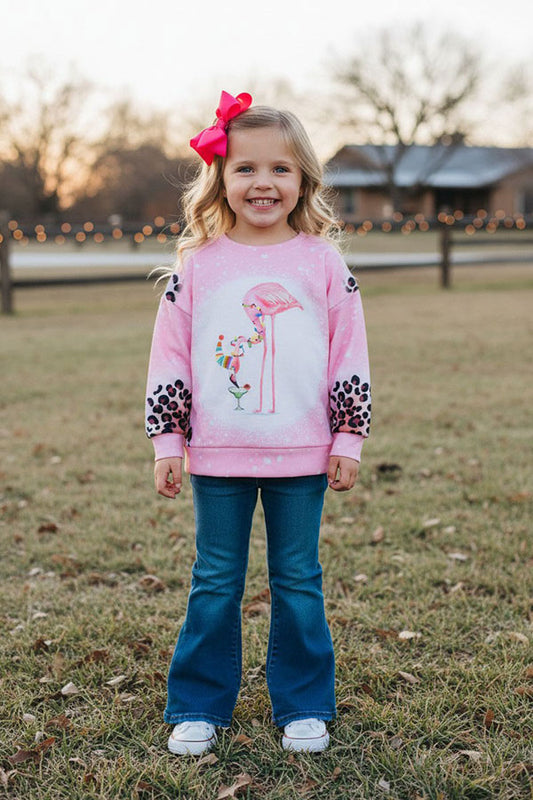 Western leopard flamigo tie dye Christmas girls botuique sweatshirt DLH2711