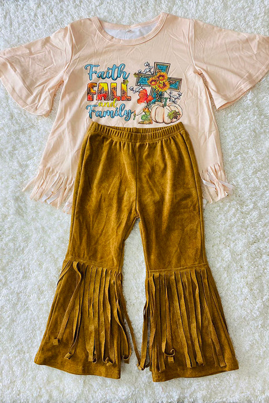 Kids Brown Suede bell bottom w/fringe DLH2719