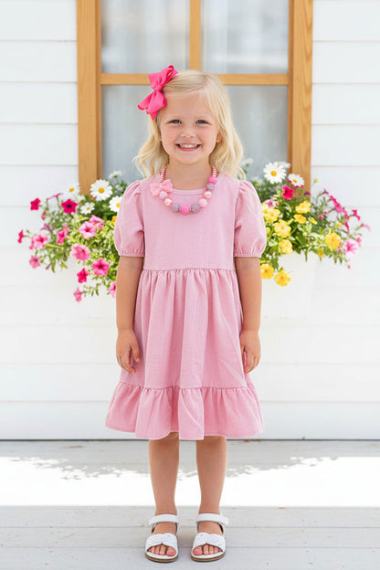 DLH2721 Pink corduroy short sleeve swirl girls dress