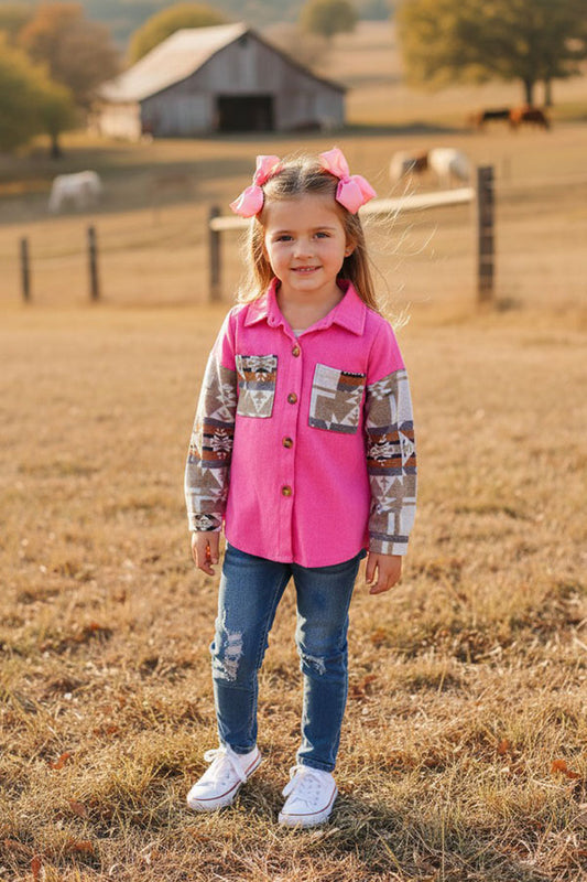 Western Serape long sleeve corduroy pink girls boutique shirt DLH2722