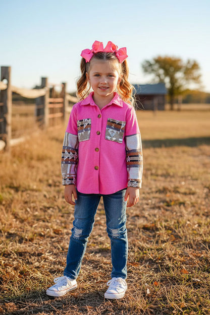 Western Serape long sleeve corduroy pink girls boutique shirt DLH2722