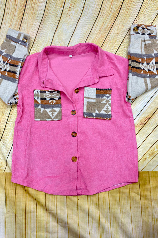 Western Serape long sleeve corduroy pink girls boutique shirt DLH2722