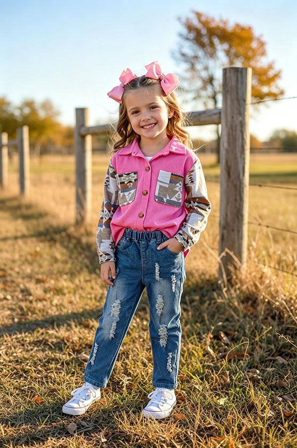 Western washed denim pants blue distressed girls boutique jeans DLH2468