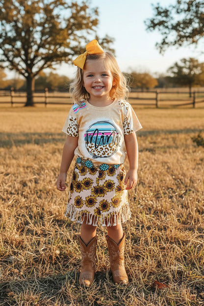 Western funflower denim fabric fringe trim girls boutique skirt DLH2758