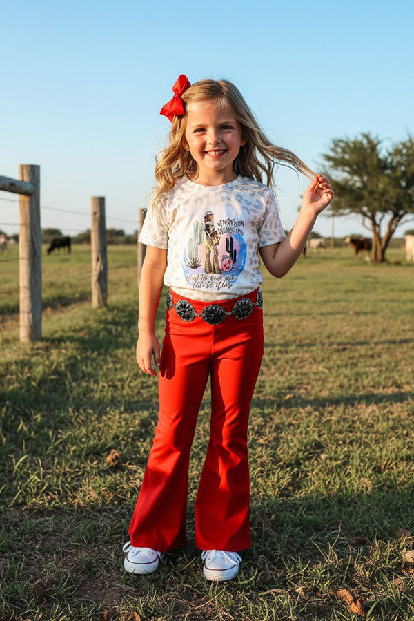 Western leopard top red flare leg pant girls boutique set DLH2750