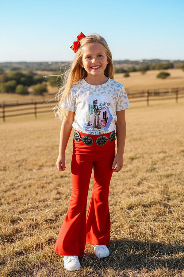 Western leopard top red flare leg pant girls boutique set DLH2750