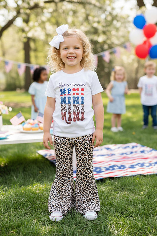 American MINI prints leopard bell bottom patriotic 2pc sets DLH2763