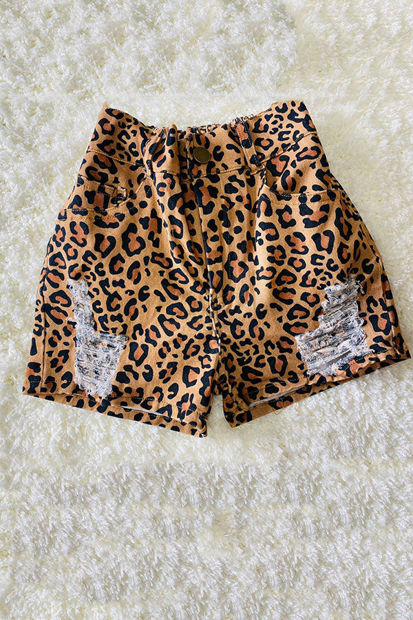 Turquoise aztec & cow prints short sleeve girls t-shirt & leopard shorts girls set DLH10821-2/DLH2771