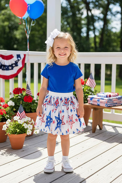 Children's clothes wholesale Royal blue & stars prints skirts 2pc sets DLH2777