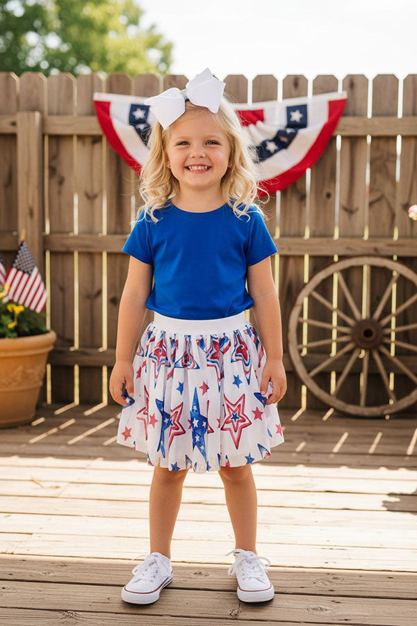 Children's clothes wholesale Royal blue & stars prints skirts 2pc sets DLH2777