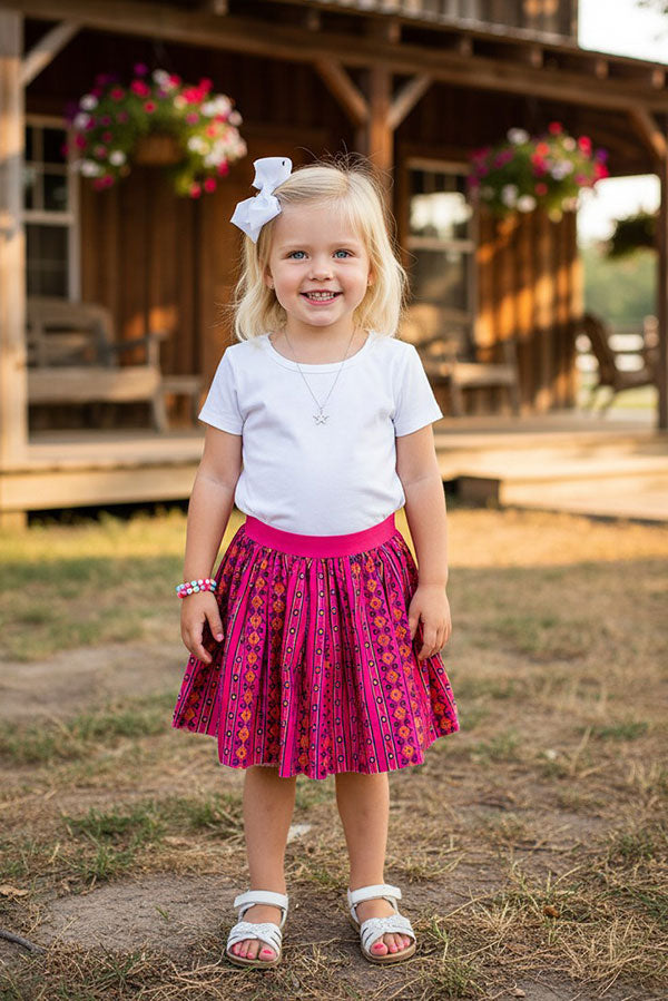 Western white top mesh serape skirt girls boutique set DLH2786