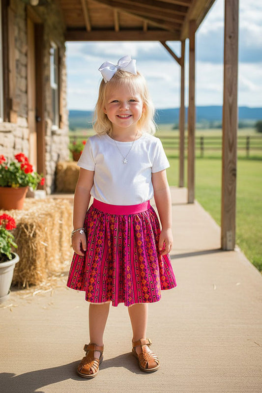 Western white top mesh serape skirt girls boutique set DLH2786