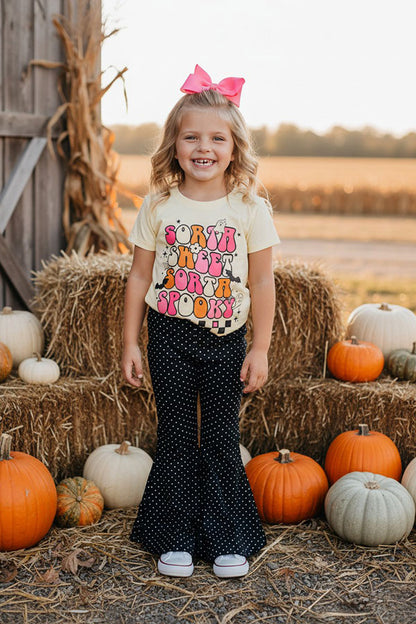 Halloween spooky checkered cotton top & polka dots girls boutique set DLH2803