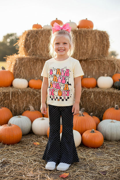 Halloween spooky checkered cotton top & polka dots girls boutique set DLH2803