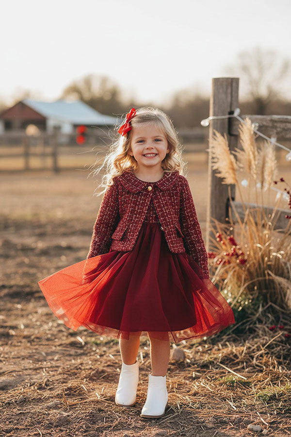 Western Burgundy sparkle coat & tulle dress girls boutique set DLH2826