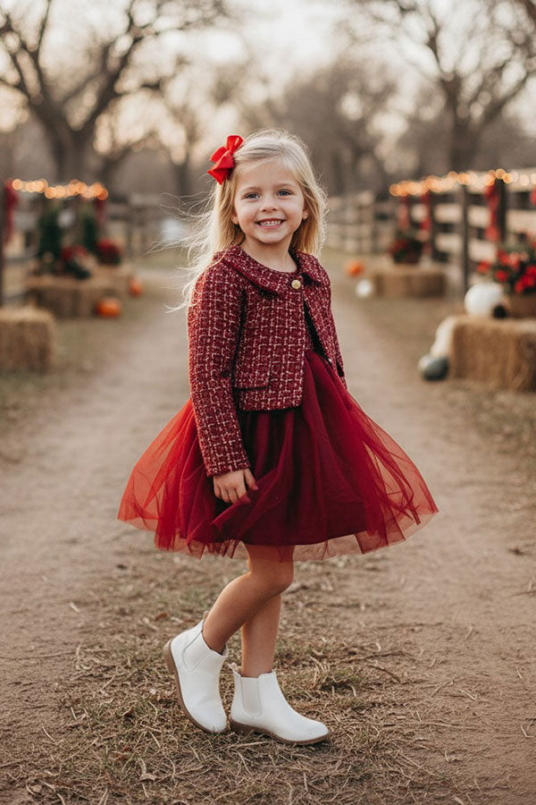 Western Burgundy sparkle coat & tulle dress girls boutique set DLH2826