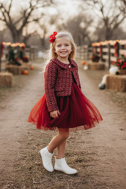 Western Burgundy sparkle coat & tulle dress girls boutique set DLH2826