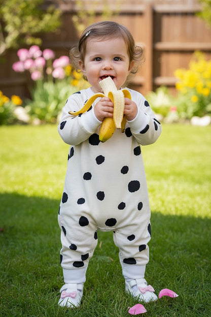 Shop Cream & black dots long sleeve infant baby girls romper DLH2827