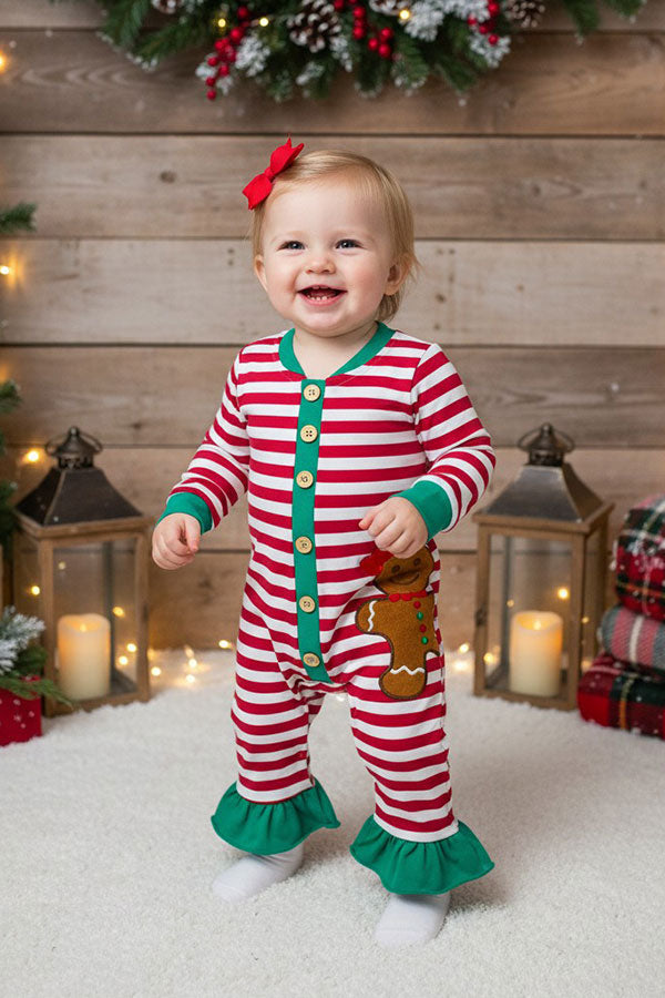 Christmas striped gingerbread baby girls boutique romper DLH2832