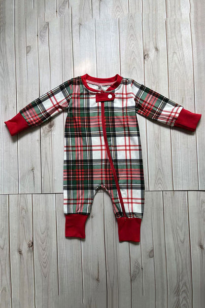 Christmas Red white green plaid long sleeve infant baby boutique romper DLH2839