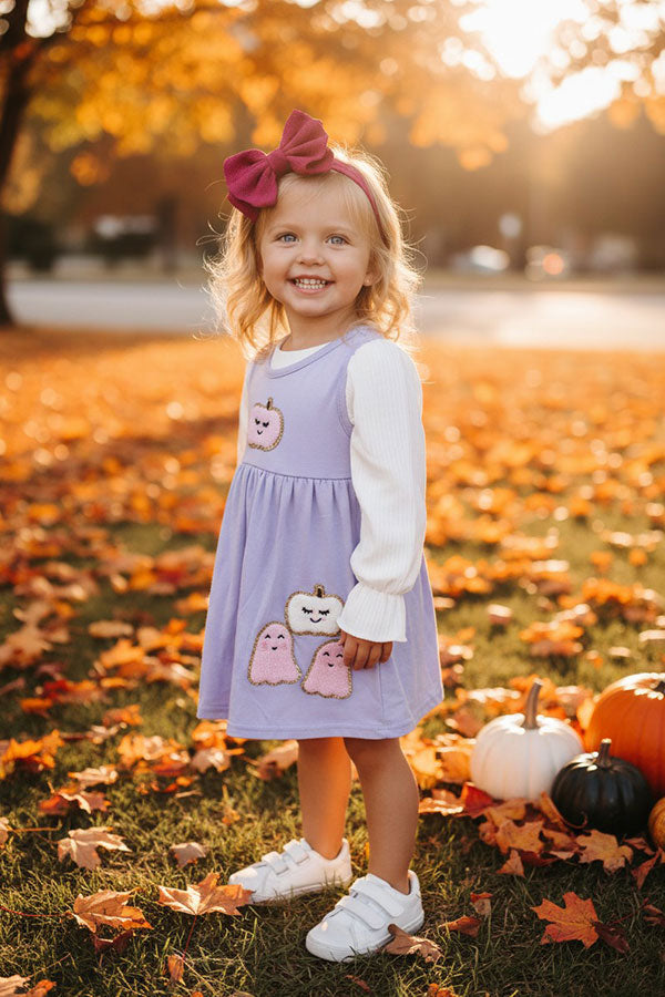 Halloween white top & purple pumpkin dress girls boutique set DLH2841