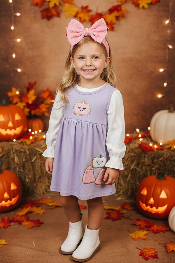 Halloween white top & purple pumpkin dress girls boutique set DLH2841